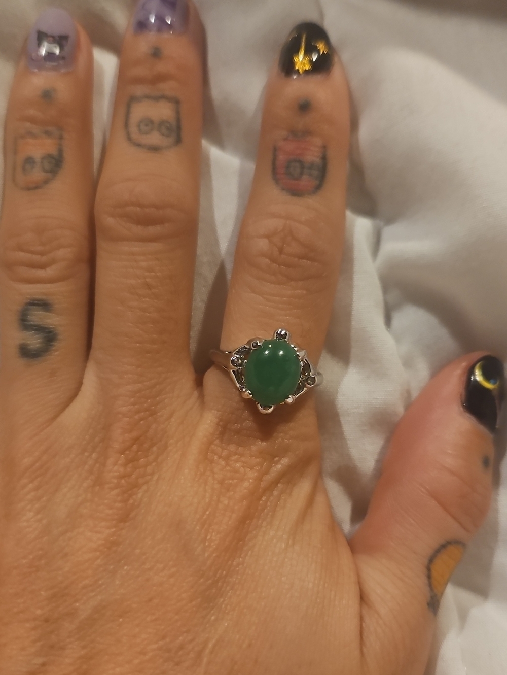 Silver Plated Jade Stone Ring